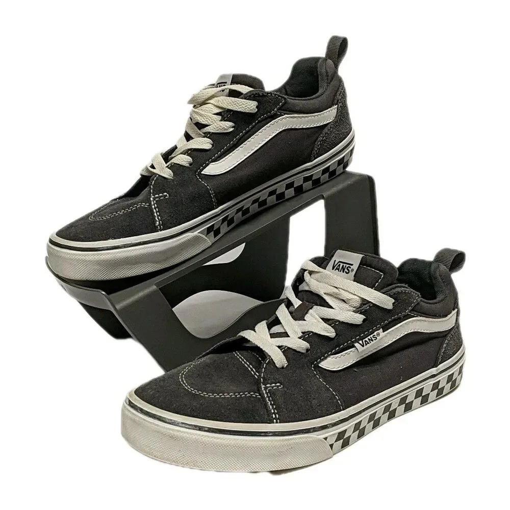 Vans Filmore Checker Sidewall Youth 7 Sneakers Shoes Gray Low Top Sidestripe